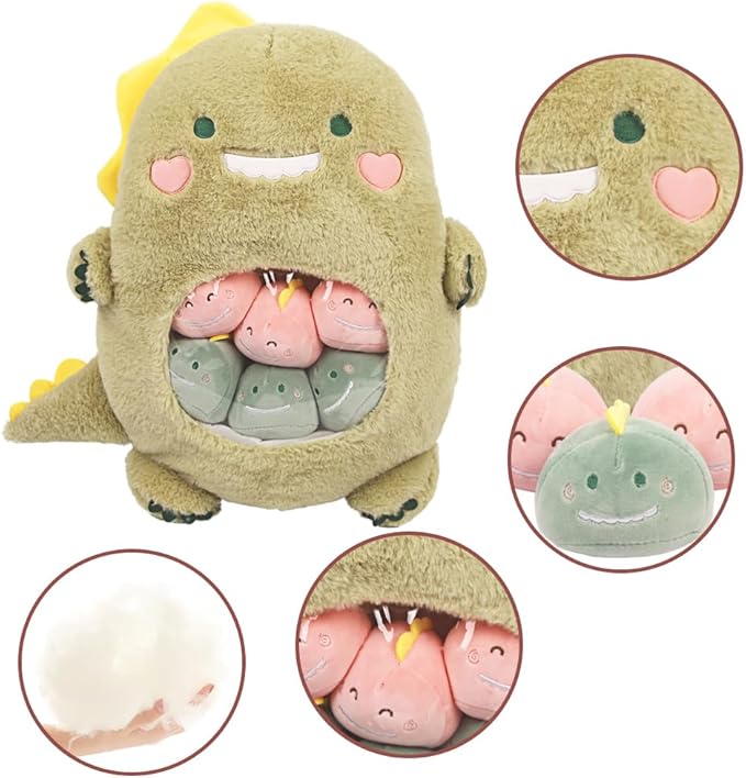 ARELUX Cute Dinosaur Plush Pudding Pillow:Snack Pillow Toys Bag Removable Stuffed Animal 8Pcs Sets Creative Plush,Soft Dino Plushie Animal Throw Pillow,Dolls Friends Family Member