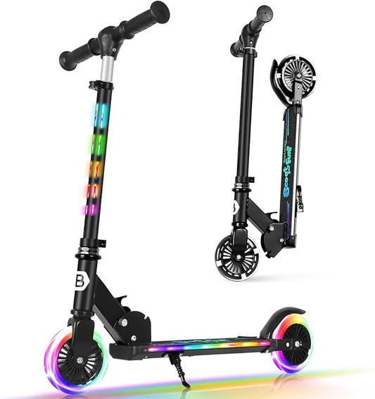 BELEEV V3 Scooter for Kids with Light-Up Wheels & Stem & Deck, 2 Wheel Folding Scooter for Girls Boys, 4 Adjustable Height, Lightweight Kick Scooter with Handy Kickstand for Children Ages 3-12