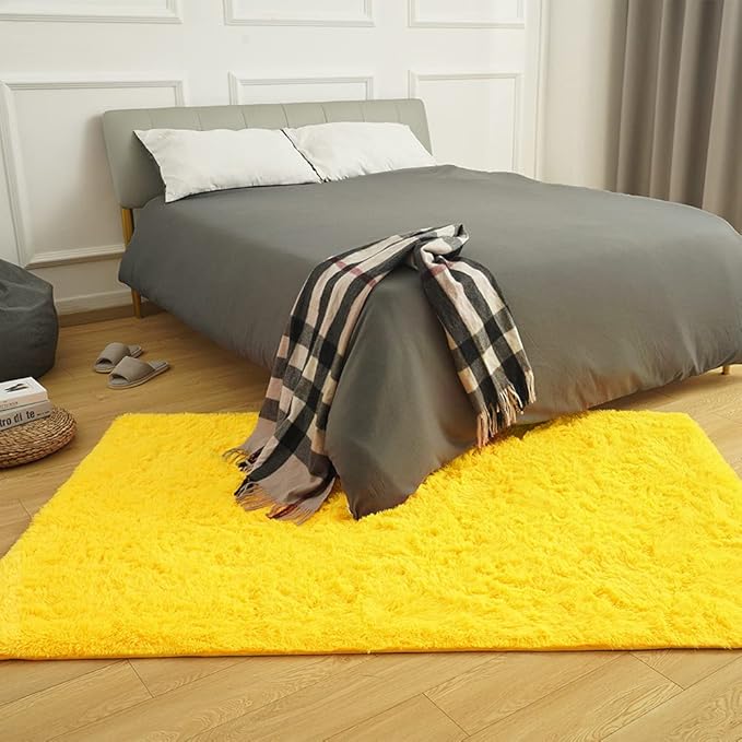 Amearea Premium Soft Fluffy Rug Modern Shag Carpet, 8x10 Feet, Fuzzy Shaggy Rugs for Bedroom Living Room Teen Apartment Decor, Comfortable Indoor Furry Dorm Carpets, Yellow