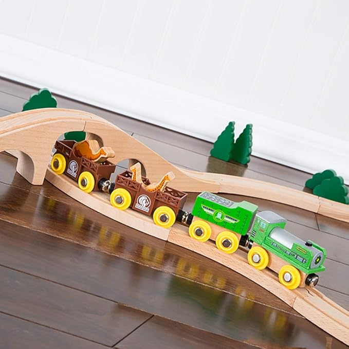 Toys 12 (18 Pcs) Wooden Engines & Train Cars Collection with Animals, Farm Safari Zoo Wooden Animal Train Cars, Circus Wooden Train Compatible with Thomas, Brio, Chuggington
