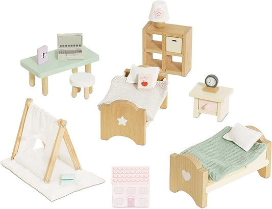 Le Toy Van - SugarPlum Wooden Bedroom Set | Dolls House Accessories Play Set For Dolls Houses | Girls and Boys Doll House Furniture Sets - Suitable For Ages 3+, Daisylane Child Bedroom (ME061)