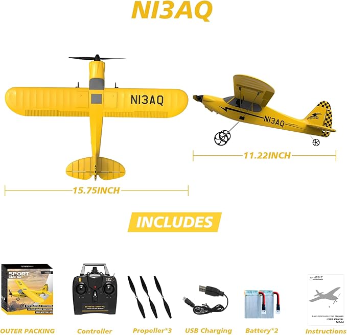 28℃ RC Plane 3 Channel Remote Control Airplane Trainer Sport Cub S2 with Propeller Saver&Xpilot Stabilization System,One-Key U-Turn Easy to Fly for Beginners, Kids, Adults, Yellow (761-14 RTF)