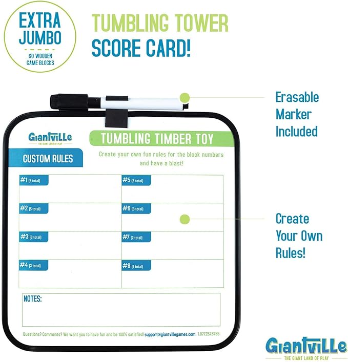 Giantville Giant Tumbling Timber Toy - Premium Pine Wood Life-Size Blocks Tower - Big Floor/Board Indoor/Outdoor Yard Game for Kids & Adults - 60-Pieces + Storage Crate/Platform - Grows to Over 5-Feet