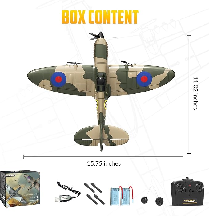 VOLANTEXRC RC Plane 3 Channel Remote Control Plane Fighter Spitfire with 6-axis Gyro, 2.4GHz RTF Radio Controlled Aircraft Easy to Fly for Beginners Boys Adults Kids (76205 RTF)