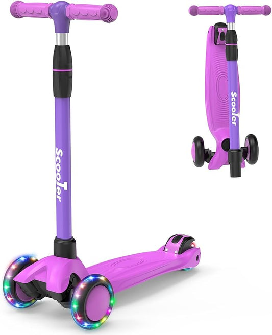 Kids Scooter,LED Lighted Wheels and 3 Adjustable Height Handlebars Scotters for Kids 3-12,3 Wheel Toddler Kick Scotter for Boys & Girls up to 132 Lbs.