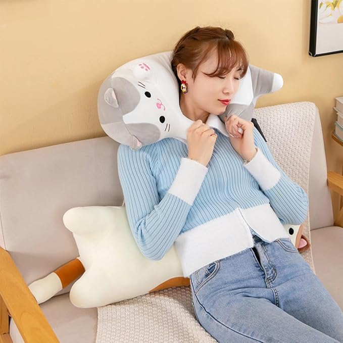Cat Plush Stuffed Animals Cute Long Cat Body Pillow Plushies Soft Huggable Kitty Pillows for Girls Kids Adults Cat Lovers (New Gray, 27inch)