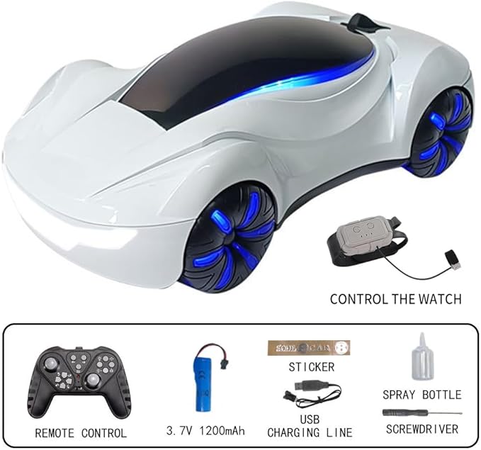 Remote Control Car, Gesture Sensing RC Sunt Car, 2.4GHz RC Drift Car for Kids with Spray Light and Sound, 360?Rotating Side Drifting RC Cars Birthday Gifts for Boys Girls (White), 1 Battery