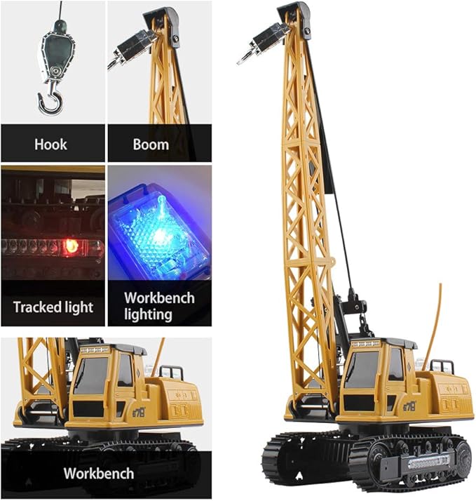 Remote Control Tower Crane - 12 Channel 2.4GHz Remote Control Lift Model Truck, Digging Engineering Toy with 2 Rechargeable Batteries, Crawler Loader Excavator Bulldozer, RC Construction Toy for Kids
