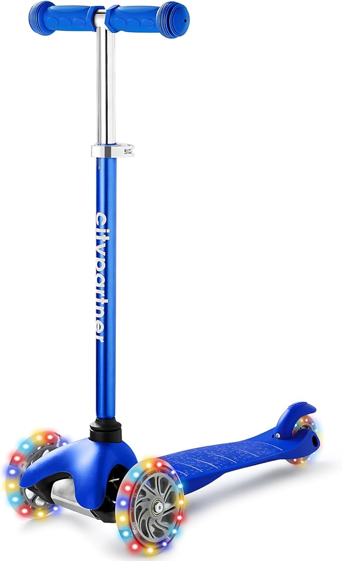 Kids 3-Wheel LED Kick Scooter - Adjustable Height, Lean-to-Steer for Boys & Girls Ages 3-8