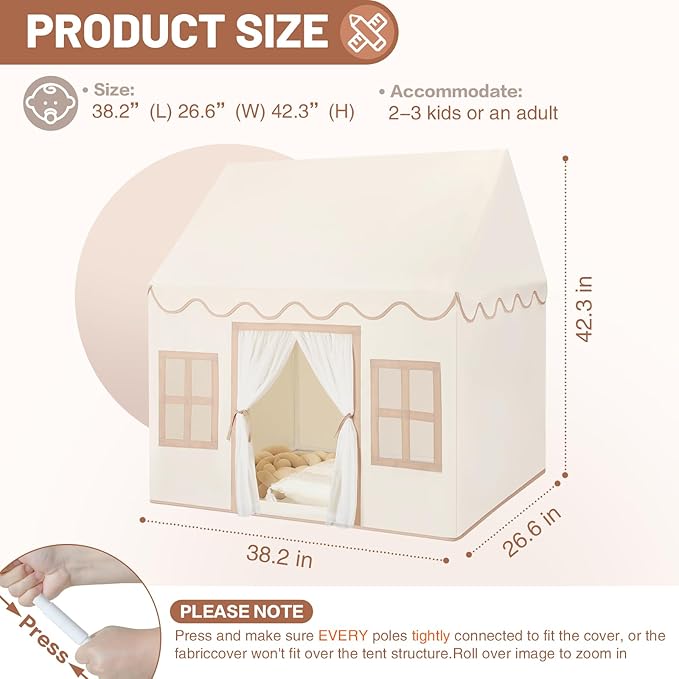 Kids Play Tent Indoor: with Mat, Tassel Garland, Star Lights - Toddler Girl Tent Indoor Playhouse for Toddlers Kids Toys for Boy Girl Birthday Gift