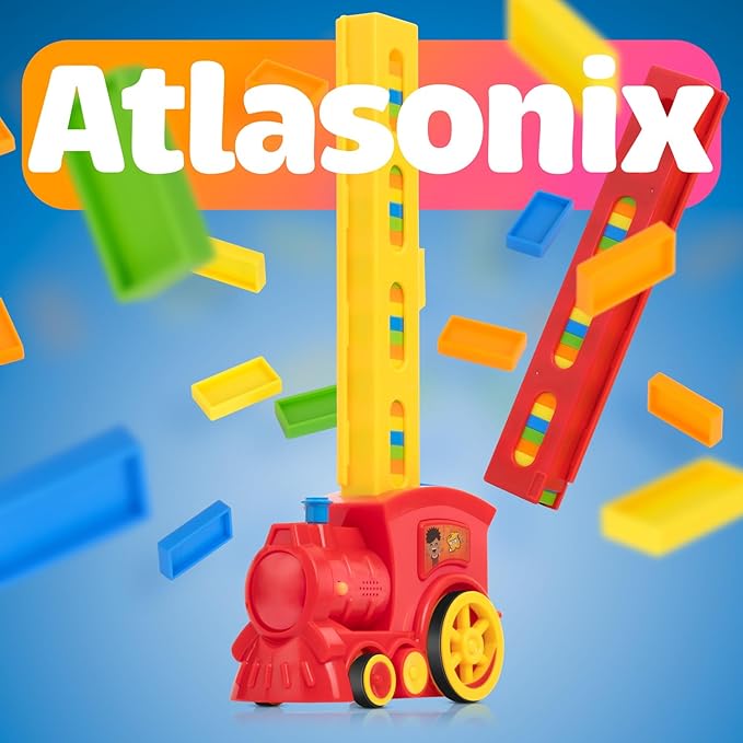 Atlasonix Domino Train, Domino Train for Kids, Automatic Set for Kids, 3 Year Old Boy Gift, Montessori Toys, Fun, Educational Toys, Birthday Present for 3-5 Year, 220 Blocks