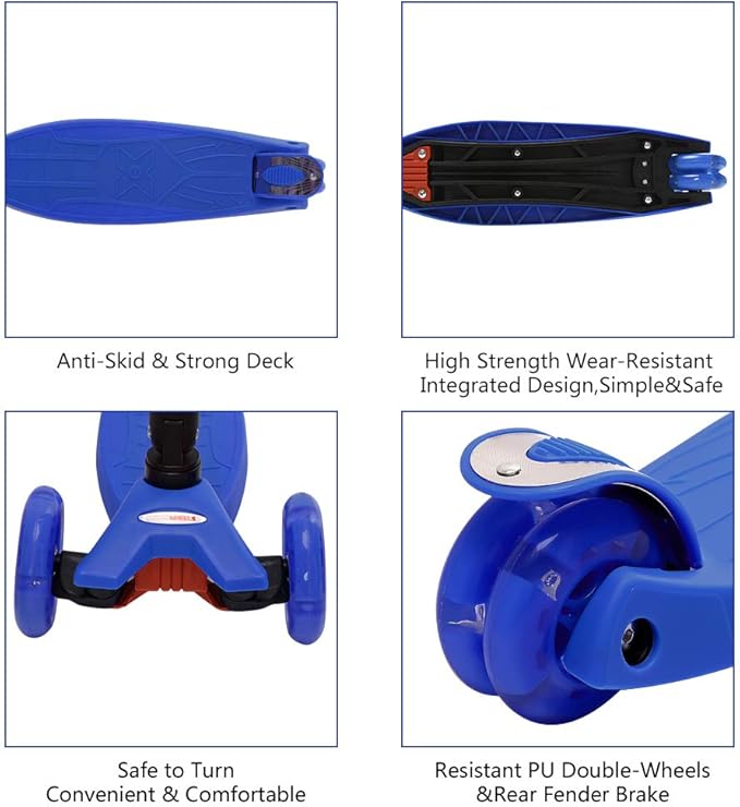 ChromeWheels Scooters for Kids, Deluxe Kick Scooter Foldable 4 Adjustable Height 132lbs Weight Limit 3 Wheel, Lean to Steer LED Light Up Wheels, Best Gifts for Girls Boys Age 3-12 Year Old