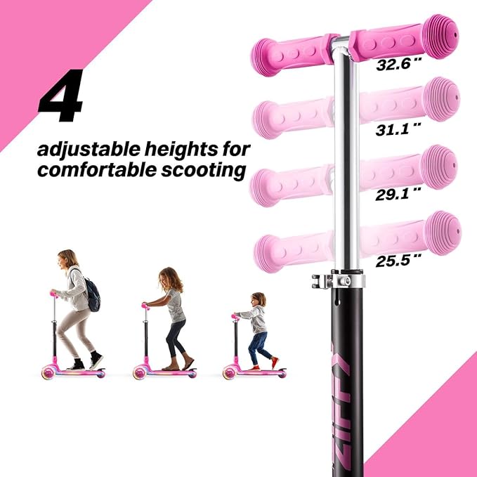 ZIFFY Kids Scooter for Boys & Girls LED Light-Up Wheels, 4 Adjustable Height Handlebars, and Lean-to-Steer Design with Anti-Slip Wide Deck for Stability - Up to 110LBS