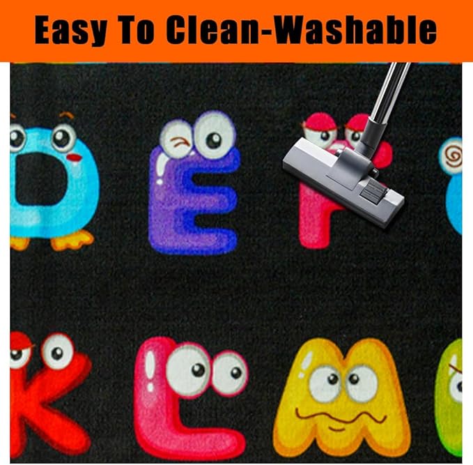 6'7''x8'7'' ABC Black Classroom Rug, Daycare Rugs for Classroom, Large Classroom Rugs Elementary, Preschool Rugs for Children, Kindergarten Educational Rug for Classroom