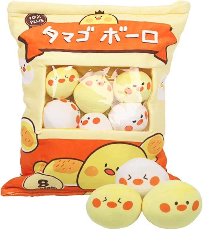 ARELUX Cute Chicken Plush Pudding Pillow:Snack Pillow Toys Bag Removable Stuffed Animal 8Pcs Sets Creative Plush,Soft Duck Chick Plushie Animal Throw Pillow,Dolls Friends Family Member