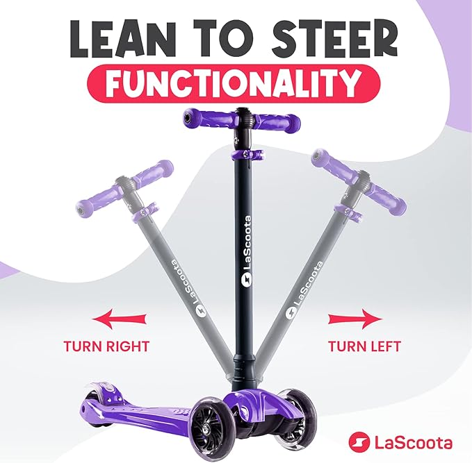 LaScoota 2-in-1 Kids Kick Scooter, Adjustable Height Handlebars and Removable Seat, 3 LED Lighted Wheels and Anti-Slip Deck, for Boys & Girls Aged 3-12 and up to 100 Lbs.