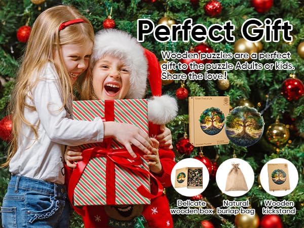 Green Tree of Life Wooden Jigsaw Puzzle for Adult and Kids 300 Pcs Unique Shape Multicolor Wood Storage Box Challenge Brain Teaser Family Game Creative Gift for Friends Rompecabezas Madera
