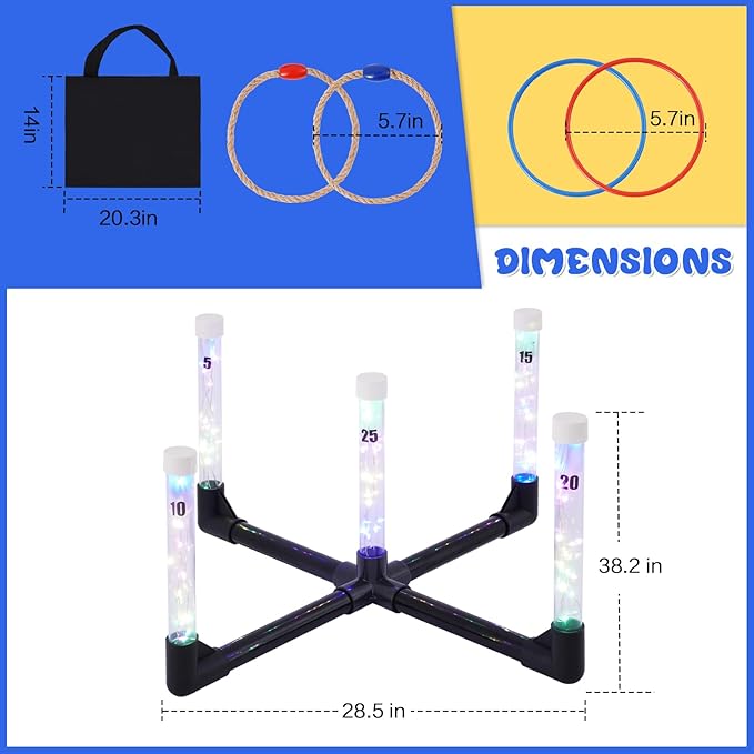 YEEA LED Ring Toss Game for Kids, Adults | Glow in The Dark LED Outdoor Yard Games | Perfect for Camping, Beach, and Backyard Family Gatherings