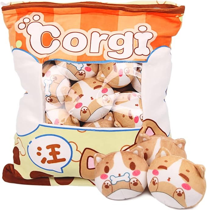 ARELUX Cute Corgi Plush Pudding Pillow:Snack Pillow Toys Bag Removable Stuffed Animal 8Pcs Sets Creative Plush,Soft Dog Puppy Plushie Throw Pillow,Dolls Friends Family Member
