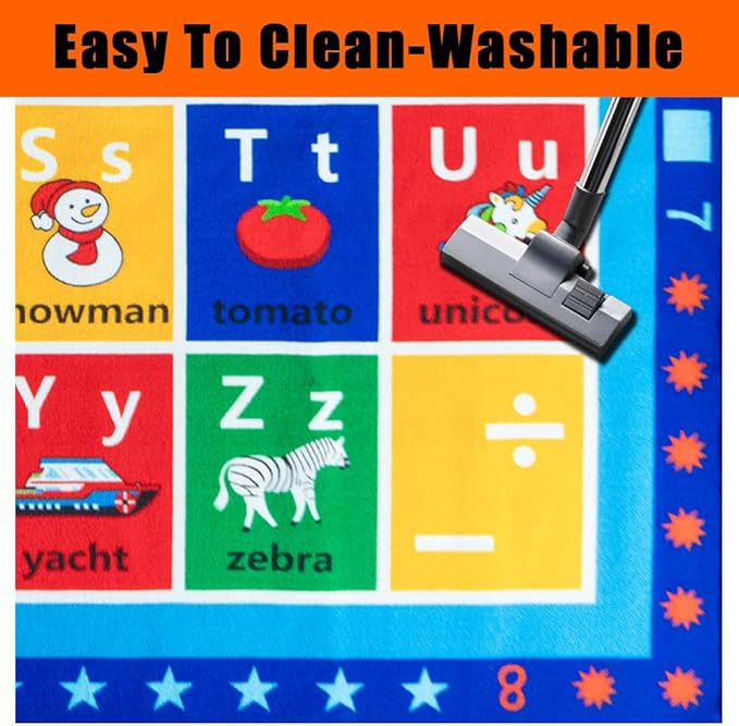 ABC Classroom Rug, Large Classroom Rugs Elementary, Preschool&Daycare Rugs for Classroom,Learning Alphabet Educational Rugs for Kids Playroom, Nursery(13'x7'7'', Blue)