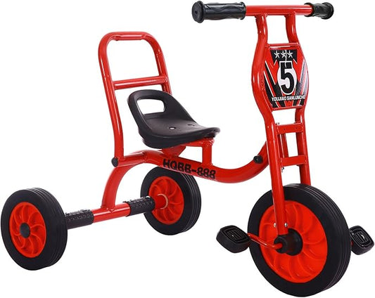 Big Wheel Tricycle for Kids Ages 2-6, Preschool Kids Trike Outdoor Playground Pedal Bike with Adjustable Seat, Inflation-Free Rubber Wheels and Carbon Steel Frame