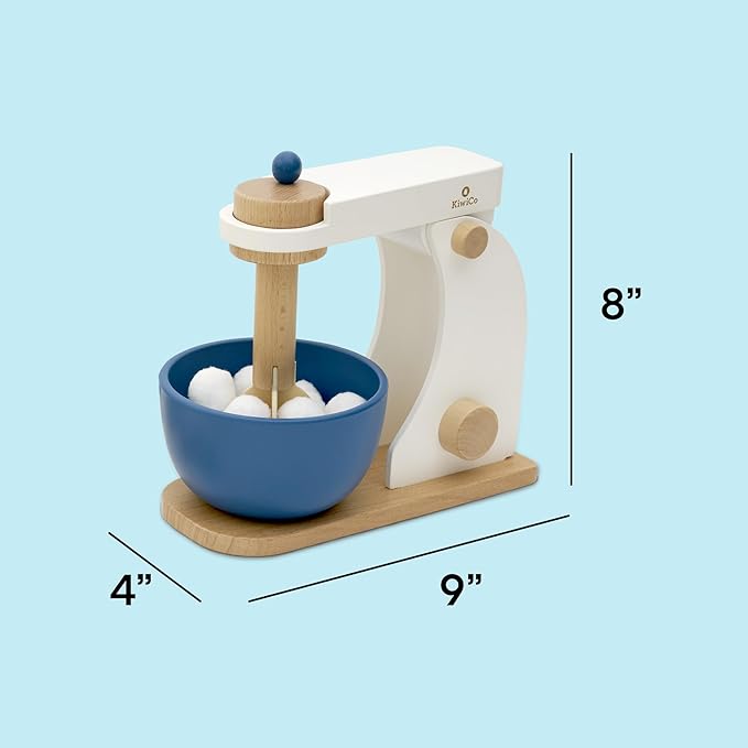 Bake-a-Cake Stand Mixer | KiwiCo Play Kitchen | Kids Baking Set Ages 3+ | Learn Early Math with Wooden Kitchen Play Set | Includes Ingredients, Stand Mixer, Measuring Spoons, Recipe Cards and More