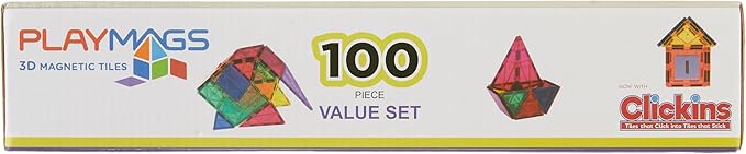 Playmags 100-Piece Magnetic Tiles Building Blocks Set, 3D Magnet Tiles for Kids Boys Girls, Educational STEM Toys for Toddlers…