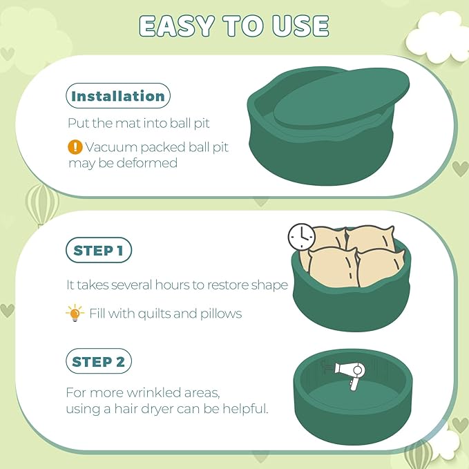 Baby Ball Pit 35.4" Soft Round Memory Foam Ball Pits NOT Included Balls Indoor Outdoor Playpen for Babies Toddlers Kids Great Gift for Girls Boys, Dark Green