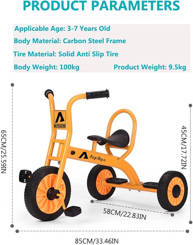 Kids Tricycle for Preschool Ages 3+, Ideal Outdoor Playground & Daycare Yard Trike, Durable Metal Pedal Trike, Sturdy Carbon Steel Frame, Solid Rubber Wheels, for Boys and Girls