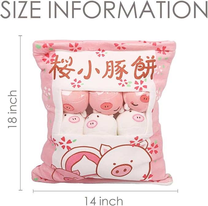 ARELUX Cute Pig Plush Pudding Pillow:Snack Pillow Toys Bag Removable Stuffed Animal 8Pcs Sets Creative Plush,Soft Sakura Pig Plushie Throw Pillow,Dolls Friends Family Member