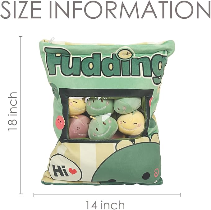 ARELUX Cute Dinosaur Plush Pudding Pillow:Snack Pillow Toys Bag Removable Stuffed Animal 8Pcs Sets Creative Plush,Soft Dino Plushie Throw Pillow,Dolls Friends Family Member