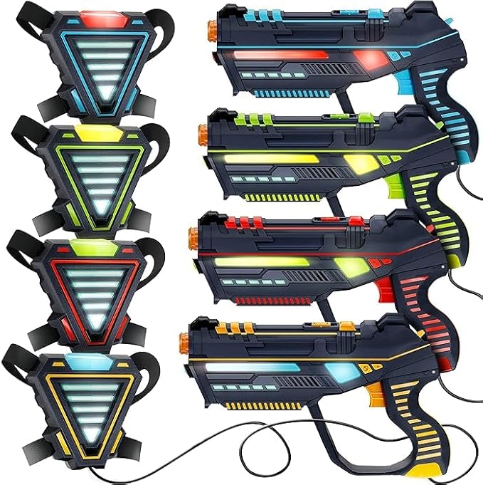Rechargeable Laser Tag for Kids, Teens & Adults - Boys Gifts - Blasters & Vest Sensors - Fun Ideas Age 8+ Year Old Toys - 4 Set - Lazer Teen Boy Games - Boys & Girls Outdoor Teenage Group Activities