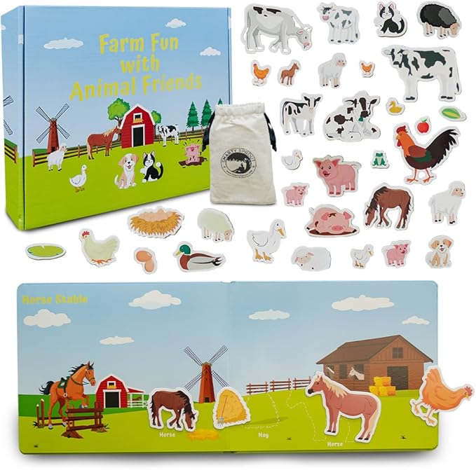 Motessory Preschool Busy Book – Farm Adventures Busy Book for Toddlers 3-5 Years Old with 8 Magnetic Pages and Figurines – Educational Toddler Montessori Toys for Home, Kindergarten, Travel