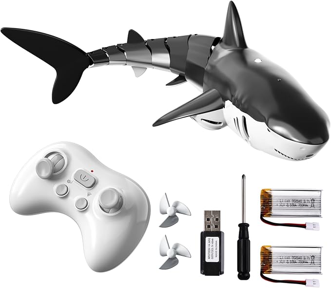 Bennol 2.4Ghz Remote Control Shark Toys for Boys Kids, 1:18 Scale High Simulation Shark for Pool, Electric RC Shark Fish Toys with Light & Spray Water Function for 4 5 6 7 8 9 Year olds Kid Boys Girls