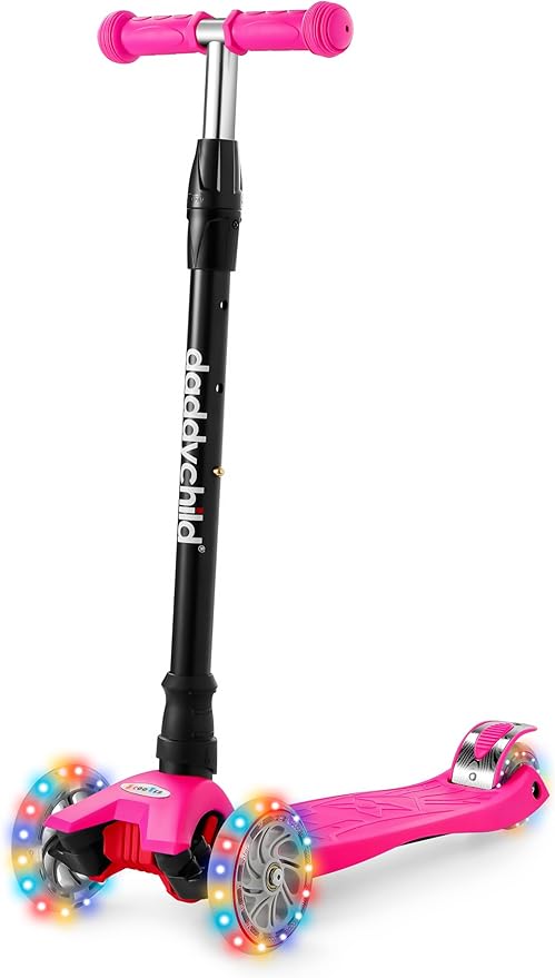 Scooters for Kids 3 Wheel Kick Scooter for Toddlers Girls & Boys, 4 Adjustable Height, Lean to Steer, Extra-Wide Deck, Light Up Wheels for Children from 3 to 14 Years Old