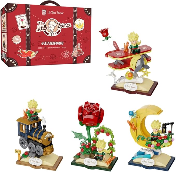 Le Petit Prince Building Block Set Adults & Kids Collectible Brick Model,Rose,Train,Moon & Airplane Figures,Le Petit Prince Creative DIY Building Toys Gift for Fans of Stories