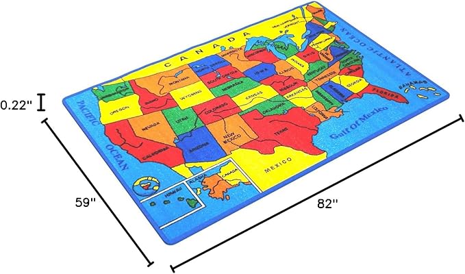 Kids Rug USA Map Area Rug 5x7 (Approx : 4'11" X 6' 10") Non Slip Gel Backing