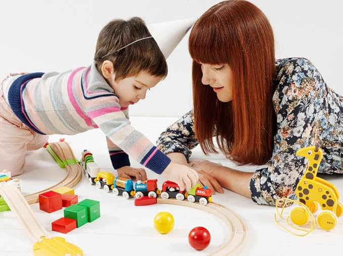 BRIO My First Railway Beginner Pack - 18-Piece FSC-Certified Wood Train Set - Compatible with All BRIO Sets - Includes Rainbow Bridge & Rattle Wagon - Safe Play - Toddlers Ages 18 Months & Older