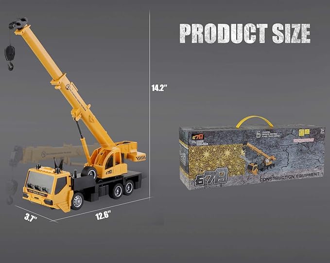 Remote Control Crane Truck Toy for Boys - 2.4G Large RC Crane Truck with Light & Sound, 6 Channel Construction Toy with 2 Batteries, Tractor Toy Birthday for Kids 3-8 Years Old