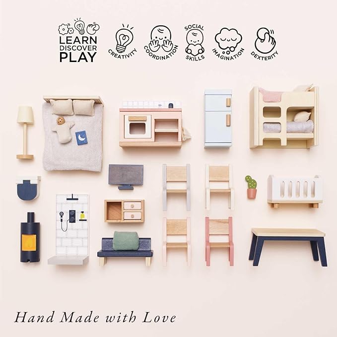 Le Toy Van - Wooden Dolls House Full Starter Furniture & Accessories Play Set for Dolls Houses | Girls or Boys Dolls House Furniture Sets - Suitable for Ages 3+