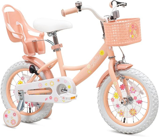 Girls Bike with Basket for Toddlers and Kids Aged 3-14 Years Old, 14 16 18 Inch with Training Wheels & Doll Seat, 20 Inch with Kickstand & Rear Rack, Princess Style Bicycle for Gift