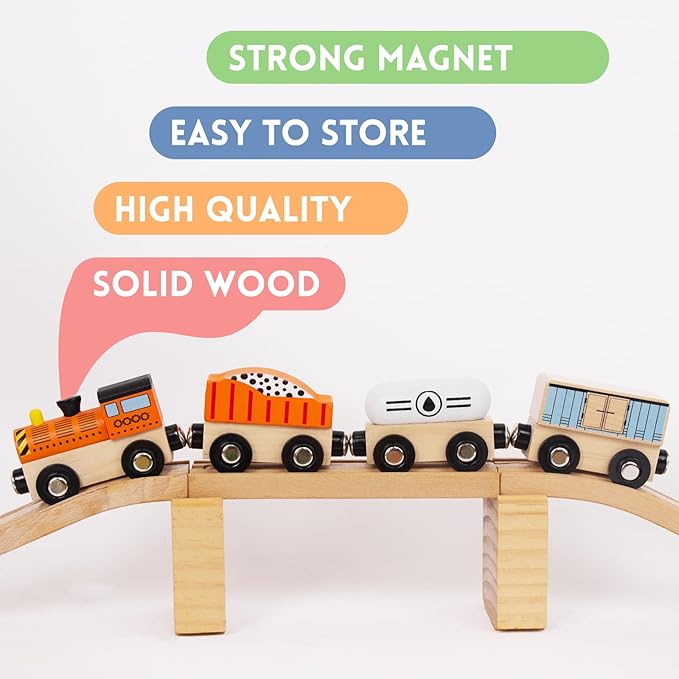 Wooden Train Sets for Toddlers, 12Pcs Train Toy Magnetic Sets Fits Brio, Thomas, Melissa and Doug, Kids for Boys Girls 3 4 5 Years Old