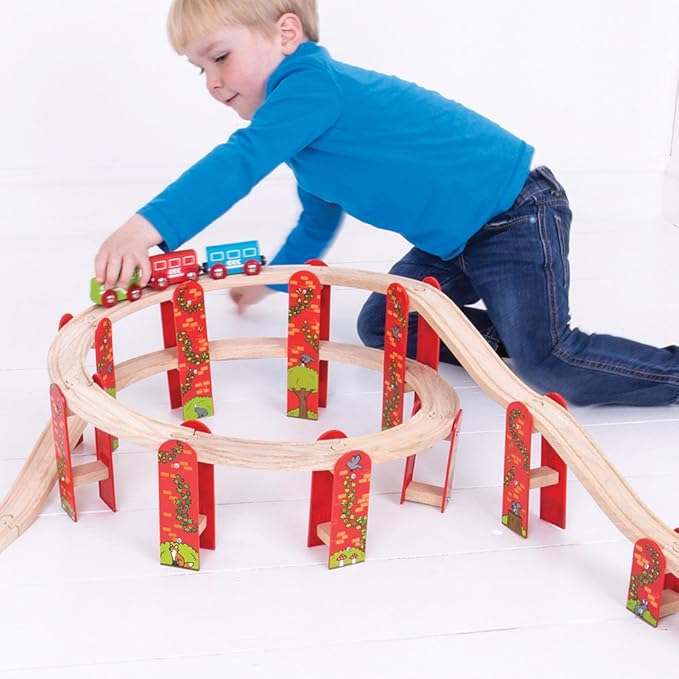 Bigjigs Rail High Level Wooden Train Track | Great Starter Expansion & Connectors Pack for Wood Railway Sets | Toy Pack Comes with Bridge & Ramp | Ideal Educational Kids Gifts for Boys & Girls Age 3+