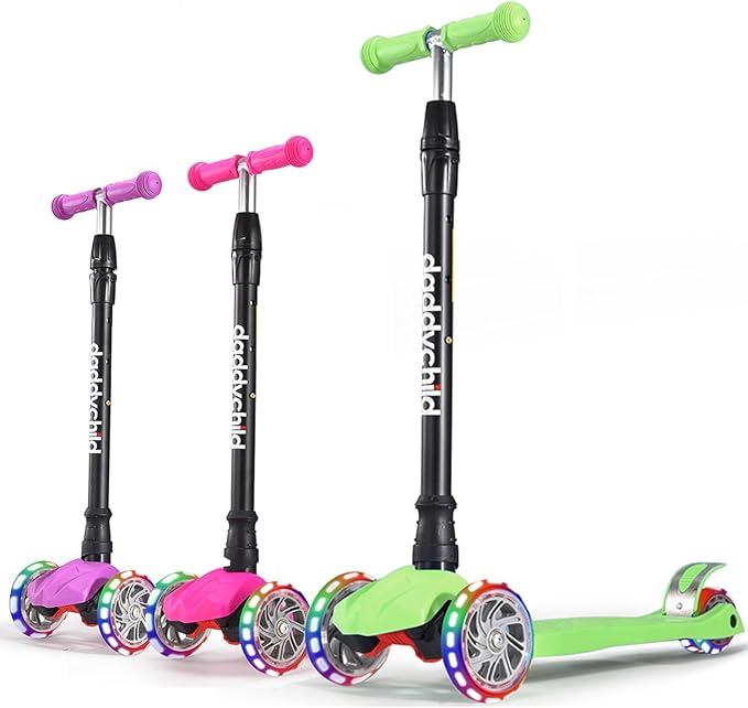 Kids Kick Scooter, 3 Wheeled Scooter for Kids, Child/Toddlers Toy, Adjustable Height, Anti-Slip Deck, Flashing Wheel Lights, for Boys/Girls 3-12 Year Old