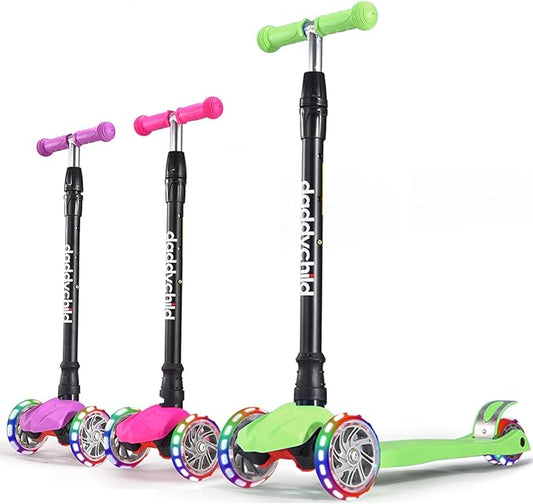 Kids Kick Scooter, 3 Wheeled Scooter for Kids, Child/Toddlers Toy, Adjustable Height, Anti-Slip Deck, Flashing Wheel Lights, for Boys/Girls 3-12 Year Old