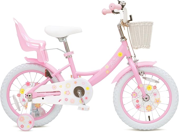 Girls Bike with Basket for Toddlers and Kids Aged 3-14 Years Old, 14 16 18 Inch with Training Wheels & Doll Seat, 20 Inch with Kickstand & Rear Rack, Princess Style Bicycle for Gift