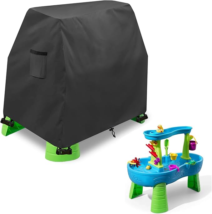 Kids Water Table Cover,Outdoor Heavy 600D Waterproof Anti-UV Dustproof Kids Water Play Table Cover,Compatible with Step2 Rain Showers Splash Pond Toddler Water Table,Black,Cover Only