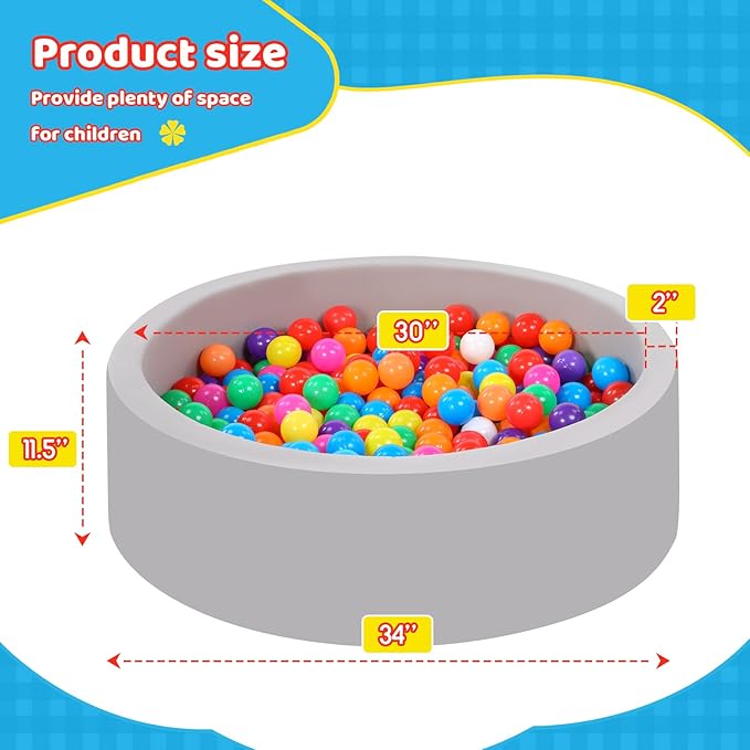 Foam Ball Pit for Toddlers with 100 Balls, Large Baby Ball Pit for Babies with Soft Memory Sponge, Indoor Outdoor Baby Playpen, Kids Play Ball Pool