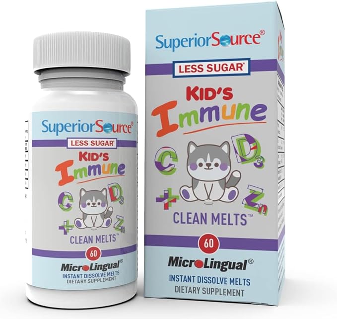 Superior Source Kid's Immune Clean Melts - Immunity Support Supplement - Contains Vitamin C, Vitamin D3, Zinc & Elderberry Extract - Non-GMO & Gluten-Free - 60 MicroLingual Dissolvable Tablets