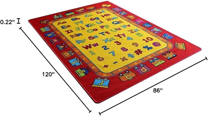 Kids Rug ABC Fun Area Rug7' feet 2" inch 10' ft (7'2" X 10')(239cmx343cm) Non Slip Gel Backing